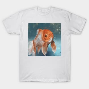 Painting of a Goldfish in a Contemporary Style, on Blue Background T-Shirt